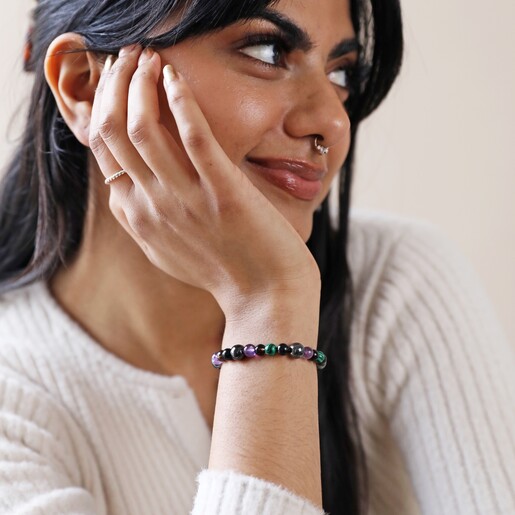 Be Fearless Semi-Precious Stone Beaded Bracelet in Green on Model