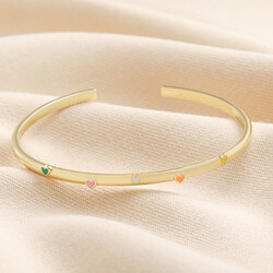 Adjustable Enamel Heart Bangle in Gold