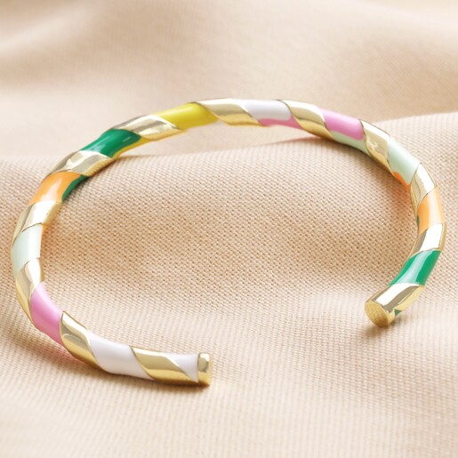 Open Back of Colourful Enamel Striped Bangle in Gold