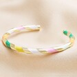 Colourful Enamel Striped Bangle in Gold on Neutral Fabric