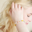 Model wearing Colourful Flower and Pearl Beaded Bracelet on wrist