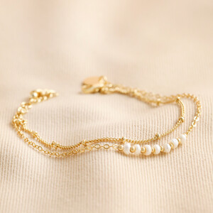 Freshwater Pearl Gold Double Satellite Chain Bracelet