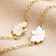 Close Up of Mother & Child Set of 2 Flower Bracelets in Gold on Beige Fabric