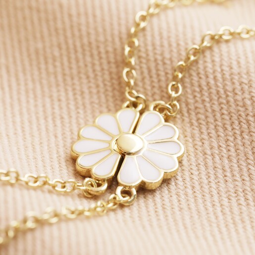 Mother & Child Set of 2 Flower Bracelets in Gold Linked Together on Beige Fabric