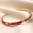 Red Cloisonné Bangle in Gold on Neutral Fabric
