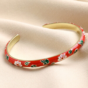 Red Cloisonné Bangle in Gold