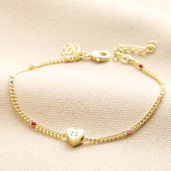 Smiling Heart Face and Enamel Ball Chain Bracelet in Gold