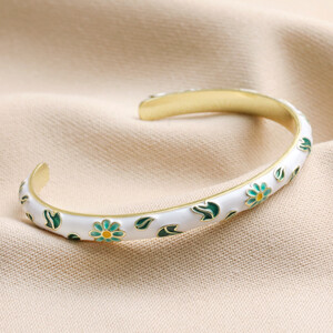 White Cloisonné Bangle in Gold