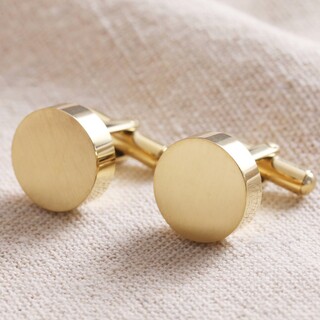 Brushed Finish Round Cufflinks in Gold