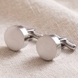 Brushed Finish Round Cufflinks in Silver on Neutral Fabric