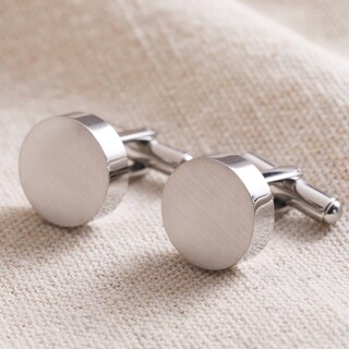 Brushed Finish Round Cufflinks in Silver