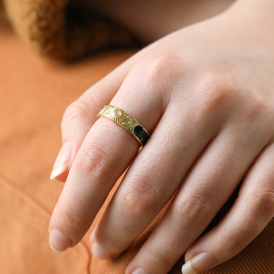 Adjustable Midnight Blue Enamel Sun Ring Gold | Lisa Angel