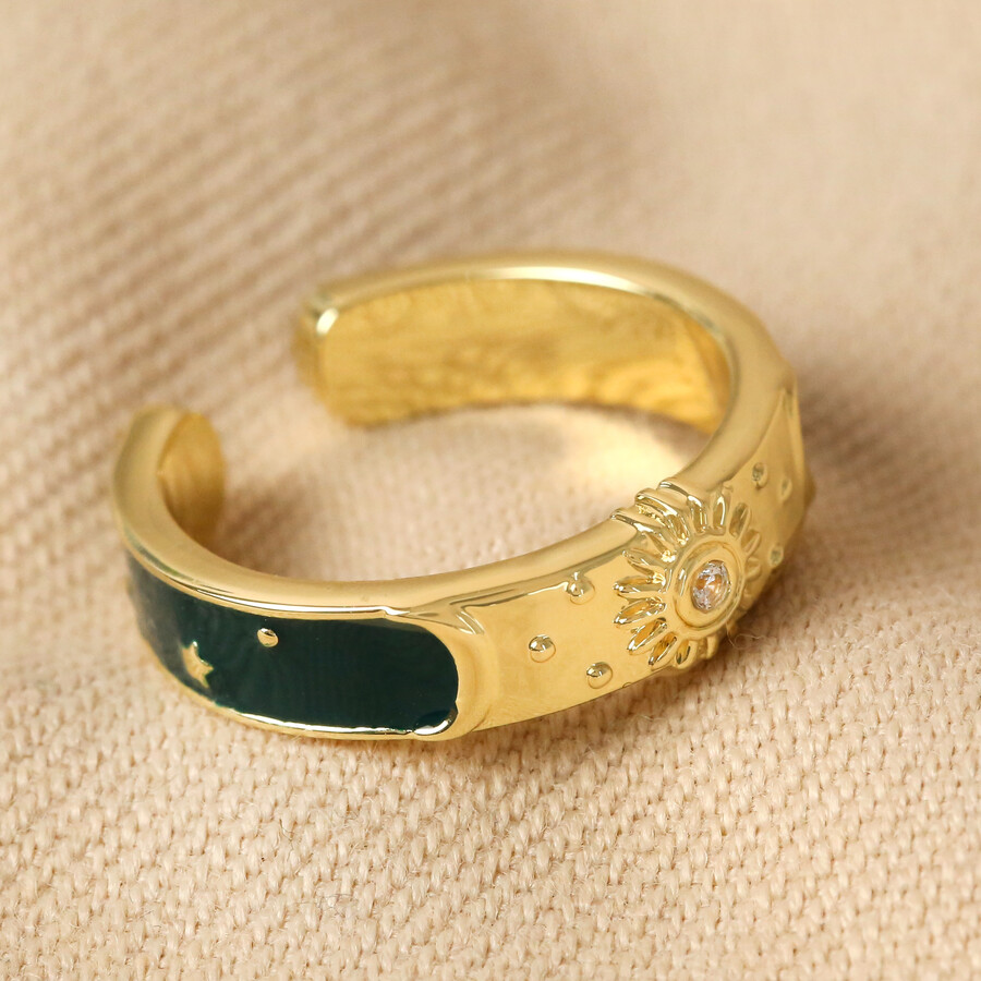 Adjustable Midnight Blue Enamel Sun Ring Gold | Lisa Angel