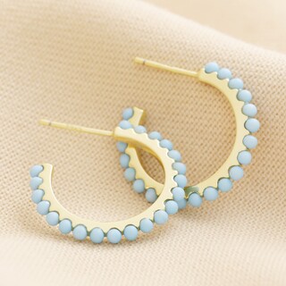 Blue Stone Hoop Earrings in Gold