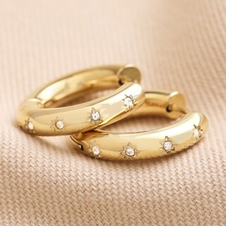 Stainless Steel Chunky Crystal Hoop Earrings in Gold