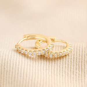 Brass CZ hoop earring with sterling silver posts 12mm Gold