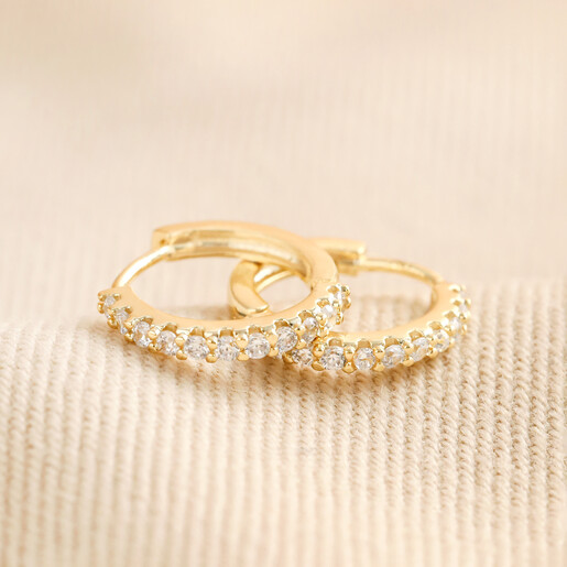 Crystal Huggie Hoop Earrings in Gold | Jewellery | Lisa Angel