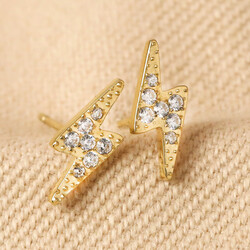 Crystal Lightning Bolt Stud Earrings in Gold