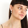 Brunette model wearing Crystal Stud and Freshwater Pearl Drop Earrings in Gold