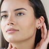 Large Champagne Stone Stud Earrings in Gold on Model with Hand Behind Ear