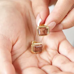Large Champagne Stone Stud Earrings in Gold