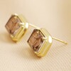 Side View of Large Champagne Stone Stud Earrings in Gold on Natural Coloured Fabric