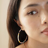 Model Wearing Large Tortoiseshell Resin Hoop Earrings in Rainbow