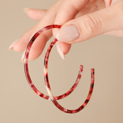 Large Tortoiseshell Resin Hoop Earrings in Red