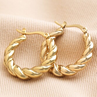Gold Stainless Steel Large Twisted Rope Hoop Earrings