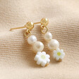 Millefiori White Flower Drop Earrings in Gold on neutral coloured background