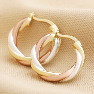 Mixed Metal Twisted Hoop Earrings in Gold