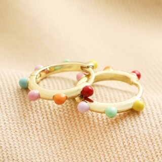 Colourful Enamel Pom Pom Huggie Hoop Earrings in Gold
