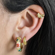 Pink Cloisonné Hoop Earrings in Gold on Model with Curated Ear