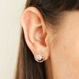 Close up of brunette model wearing Pink Semi-Precious Stone Stud Earrings in Gold