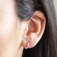 Red Enamel Scalloped Huggie Hoop Earrings in Silver on Model