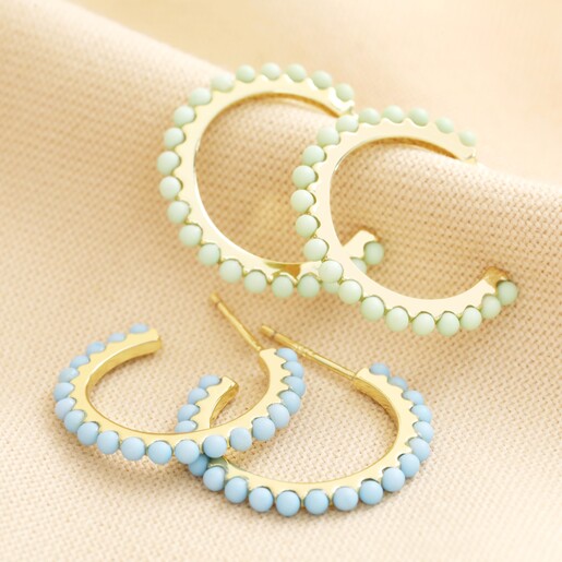 Also Available in Green Blue Stone Hoop Earrings in Gold with Green Version