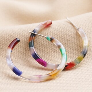 Tortoiseshell Resin Hoop Earrings in Rainbow