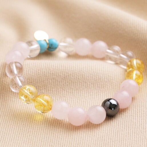 Inner Peace Semi-Precious Stone Beaded Bracelet in Yellow on Neutral Fabric