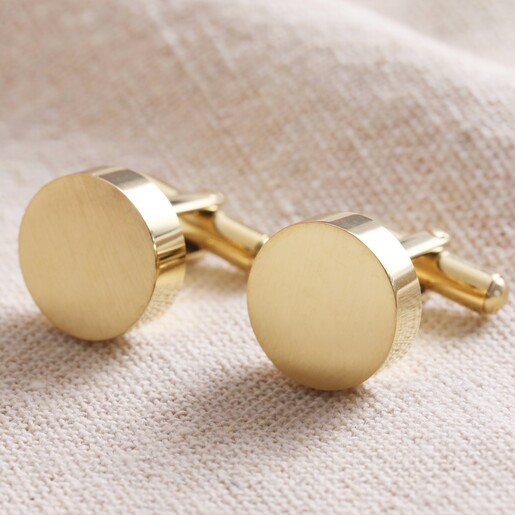 Silver Personalised Initial Edge Brushed Finish Round Cufflinks on Neutral Fabric
