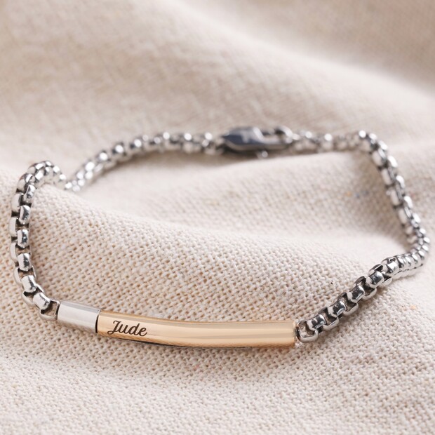Men's Personalised Mixed Metal Round Bar Chain Bracelet Men's Personalised Mixed Metal Round Bar Chain Bracelet