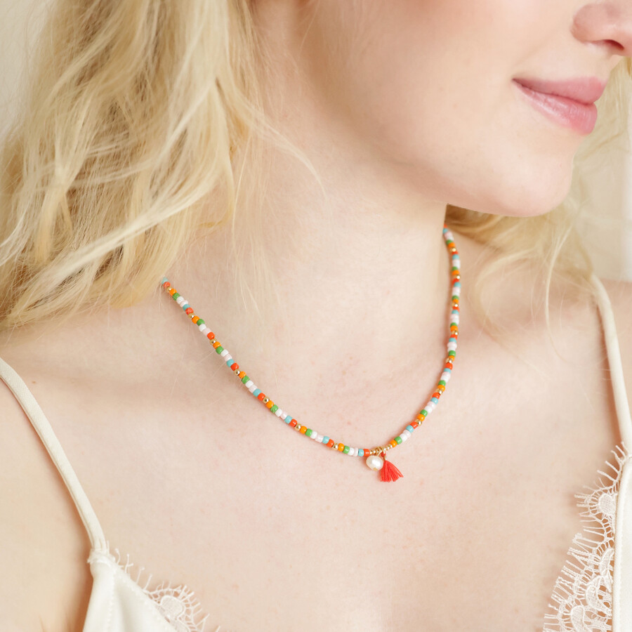 Colourful Pearl and Tassel Beaded Necklace Lisa Angel
