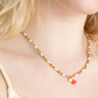 Colourful Pearl and Tassel Beaded Necklace in Gold