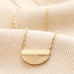 Gold Stainless Steel Pink Aventurine Half Circle Pendant Necklace
