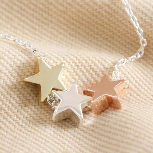 Mixed Metal Triple Star Bead Necklace | Lisa Angel