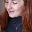 Young Red-Headed Model Wearing Mother & Child Heart Puzzle Necklace Rose Gold