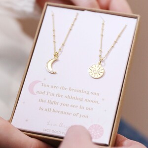 Mother & Child Set of 2 Sun and Moon Necklaces in Gold