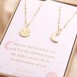 Mother & Child Set of 2 Sun and Moon Necklaces in Gold in Box Packaging