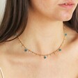 Close up of Semi-Precious Jade Stone Droplet Necklace in Gold on model