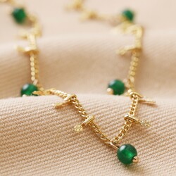 Semi-Precious Stone Green Beaded Droplet Necklace in Gold