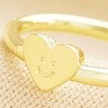 Close Up of Face on Smiling Heart Face Adjustable Ring in Gold